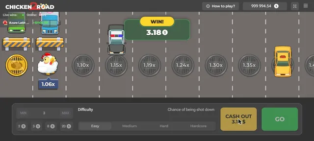 Chicken Road 2.0 win banner 3.18 dollars with a police car passing