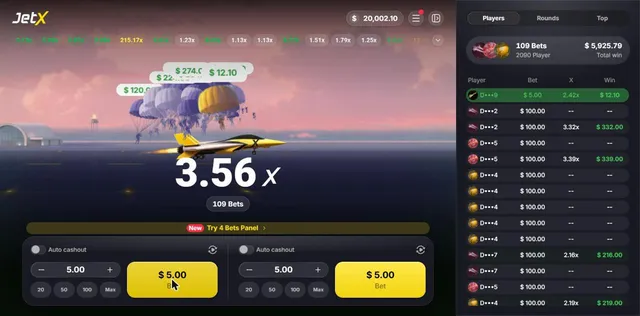 JetX screenshot from our demo session