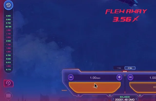 Close-up of Helicopter X: Flew away 3.56x and the column of recent multipliers